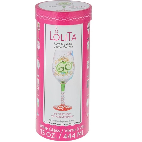 Brand New Lolita Hand-Painted 15 Oz Wine Glass December Birthday Month Colorful